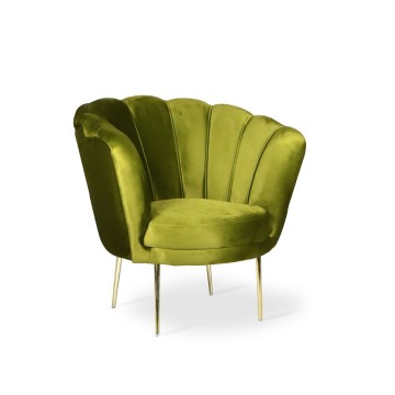 Poltrona a conchiglia Orel in velluto colore verde acido