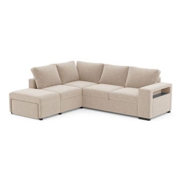 Divano Letto Angolare reversibile Jozzis sabbia con funzione letto e bracciolo contenitore 257x188x94H