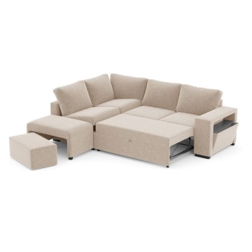 Divano Letto Angolare reversibile Jozzis sabbia con funzione letto e bracciolo contenitore 257x188x94H