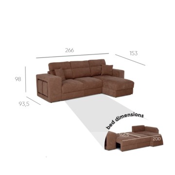 Divano penisola reversibile con funzione letto e pouf colore grigio chiaro Lilo 266x153x98H
