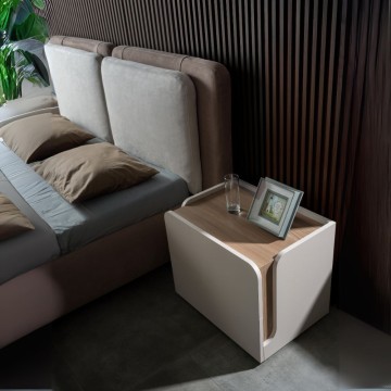 Camera da letto cashmere olmo biscotto armadio 6 ante con specchi e letto contenitore Loana