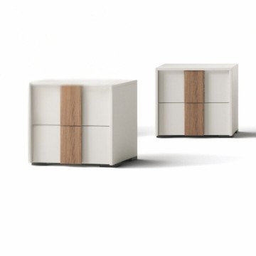 Comodino 2 cassetti bianco nuvola e maniglione noce america Kross 51x42x44H