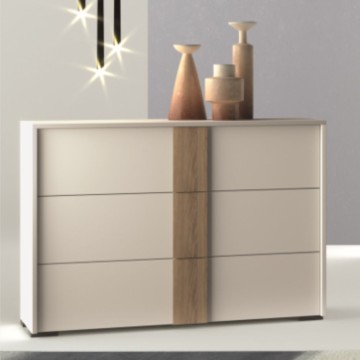 Comò 3 cassetti bianco nuvola e maniglione noce america Kross 112x48x72H