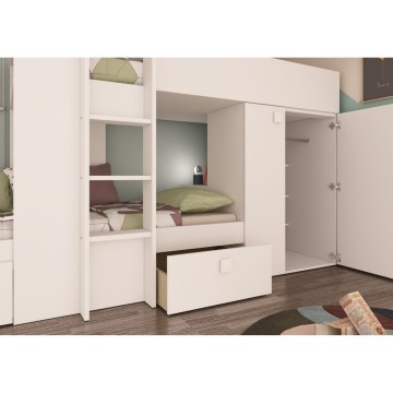Letto a castello bianco con armadio e cassetti 1277 295x110x150H