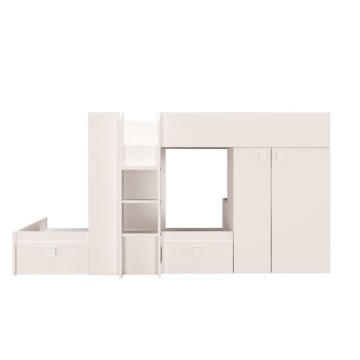 Letto a castello bianco con armadio e cassetti 1277 295x110x150H