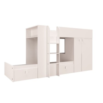 Letto a castello bianco con armadio e cassetti 1277 295x110x150H