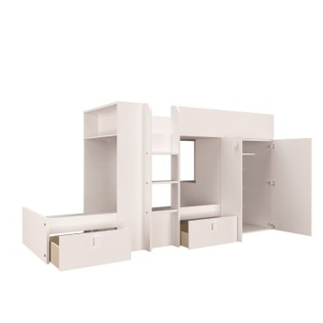 Letto a castello bianco con armadio e cassetti 1277 295x110x150H