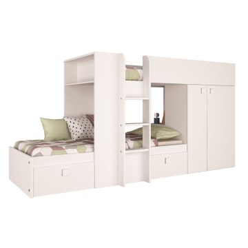 Letto a castello bianco con armadio e cassetti 1277 295x110x150H