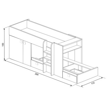 Letto a castello bianco con armadio e cassetti 1277 295x110x150H