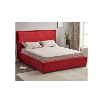 Letto matrimoniale con contenitore e testiera rivestito in tessuto rosso - Neso