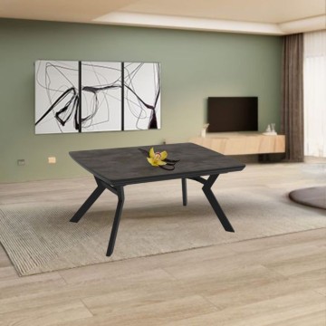 Tavolo rettangolare piano effetto marmo ardesia opaco e gambe in metallo 160x100x76H allungabile a 360 Robat