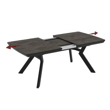 Tavolo rettangolare piano effetto marmo ardesia opaco e gambe in metallo 160x100x76H allungabile a 360 Robat