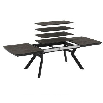 Tavolo rettangolare piano effetto marmo ardesia opaco e gambe in metallo 160x100x76H allungabile a 360 Robat