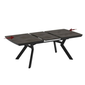 Tavolo rettangolare piano effetto marmo ardesia opaco e gambe in metallo 160x100x76H allungabile a 360 Robat