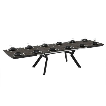 Tavolo rettangolare piano effetto marmo ardesia opaco e gambe in metallo 160x100x76H allungabile a 360 Robat
