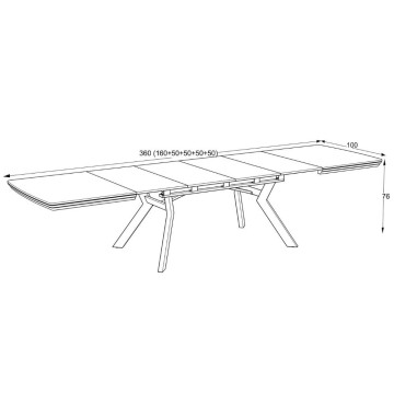 Tavolo rettangolare piano effetto marmo ardesia opaco e gambe in metallo 160x100x76H allungabile a 360 Robat