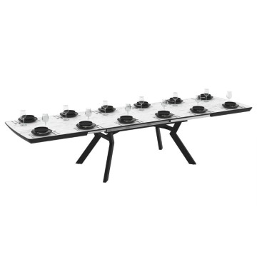 Tavolo rettangolare piano effetto marmo bianco opaco e gambe in metallo 160x100x76H allungabile a 360 Robat