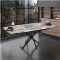 Tavolo allungabile con piano effetto marmo arabesque nero e gambe nere 145x90 cm Filis