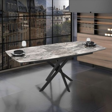 Tavolo allungabile con piano effetto marmo arabesque nero e gambe nere 145x90 cm Filis