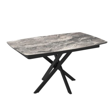 Tavolo allungabile piano effetto marmo arabesque nero lucido e gambe in metallo nero Filis 145x90x76H