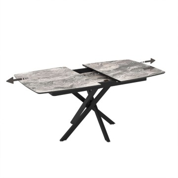 Tavolo allungabile piano effetto marmo arabesque nero lucido e gambe in metallo nero Filis 145x90x76H