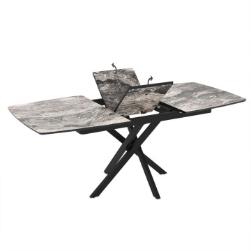 Tavolo allungabile piano effetto marmo arabesque nero lucido e gambe in metallo nero Filis 145x90x76H