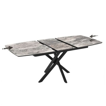 Tavolo allungabile piano effetto marmo arabesque nero lucido e gambe in metallo nero Filis 145x90x76H