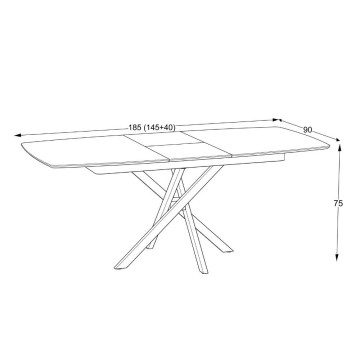 Tavolo allungabile piano effetto marmo arabesque nero lucido e gambe in metallo nero Filis 145x90x76H