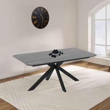 Tavolo allungabile con piano effetto marmo nero gold lucido e gambe in metallo nero 180x100 cm Opera