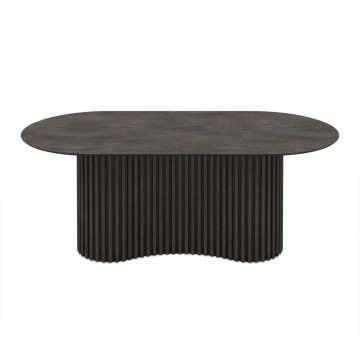 Tavolo ovale fisso piano effetto marmo ardesia opaco e base in Legno cannettata Oscar 200x100x76H