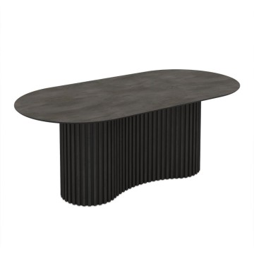 Tavolo ovale fisso piano effetto marmo ardesia opaco e base in Legno cannettata Oscar 200x100x76H