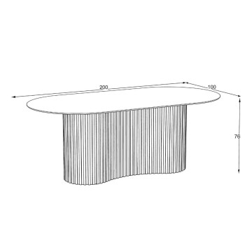 Tavolo ovale fisso piano effetto marmo ardesia opaco e base in Legno cannettata Oscar 200x100x76H