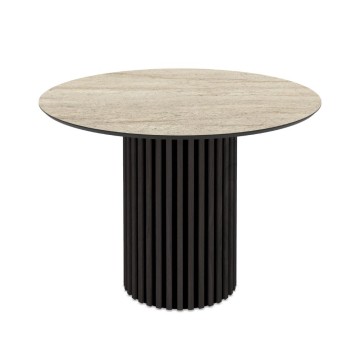 Tavolo rotondo Olympus piano effetto marmo travertino 110x110x76