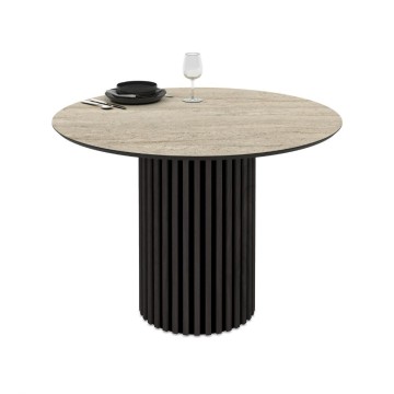 Tavolo rotondo Olympus piano effetto marmo travertino 110x110x76