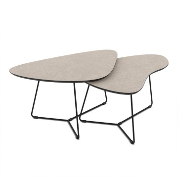 Coppia tavolini da salotto con piano colore cashmere e base metallo nera Tussey