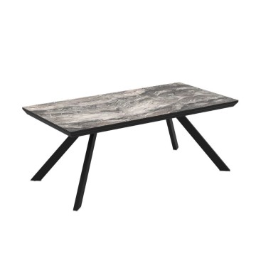 Tavolo allungabile piano effetto marmo nero arabesque lucido e gambe in metallo Corin 200x100x77H