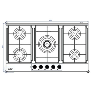 Piano Cottura gas 5 fuochi 90 cm Acciaio inox Samet Apollo2