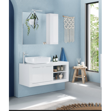 MOBILE BAGNO BASIC SOSPESO 2 ANTE L.92 CM COLORE BIANCO LUCIDO