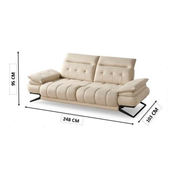 Divano 3 posti schienali basculanti e poggiatesta reclinabili colore tortora Marzia 248x103x95H