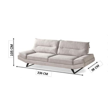 Divano 3 posti schienali basculanti tessuto colore tortora Lena 236x98x105H