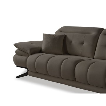 Divano 3 posti schienali basculanti e poggiatesta reclinabili colore marrone Marzia 248x103x95H