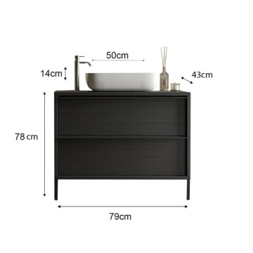 Mobile bagno 2 cassetti Adam79 colore nero frassinato 79x43x78H