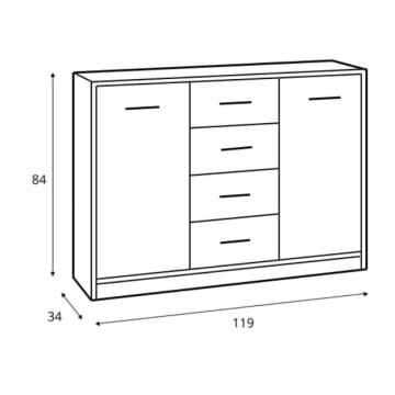 Madia stile scandinavo 2 ante e 4 cassetti colore rovere sonoma Nepo 119x34x84h