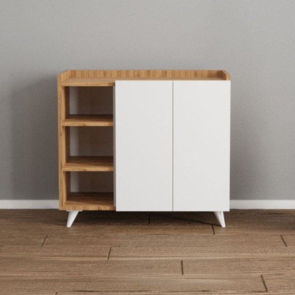 Madia rovere e bianco con 2 ante e vani a giorno Alary 90x35x82H Madia rovere e bianco con 2 ante e vani a giorno Alary 90x35x82H
