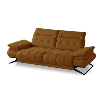 Divano 3 posti schienali basculanti e poggiatesta reclinabili colore caramello Marzia 248x103x95H