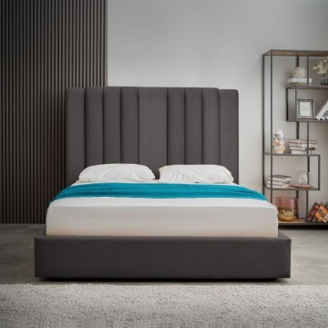 Letto matrimoniale Wilma imbottito con contenitore in tessuto Vogue colore grafite