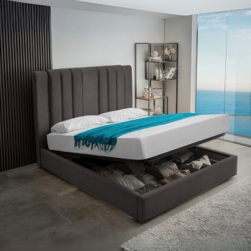 Letto matrimoniale Wilma imbottito con contenitore in tessuto Vogue colore grafite