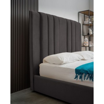 Letto matrimoniale Wilma imbottito con contenitore in tessuto Vogue colore grafite