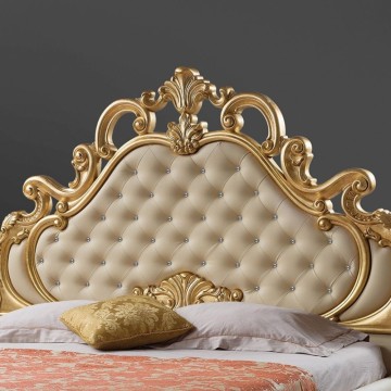 Letto matrimoniale contenitore Aleksandra ecopelle crema testiera trapuntata con pietre cristallo 180x212x154H