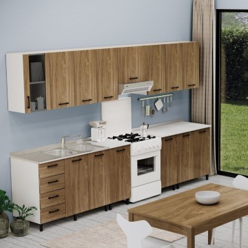 Vetrina pensile per cucina 40 cm 1 anta noce naturale e struttura colore bianco